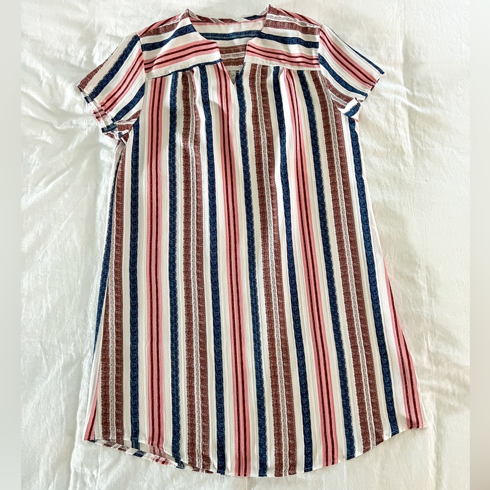 Emery Rose Women’s Tunic Dress Large Notched Neck Casual Loose Fit